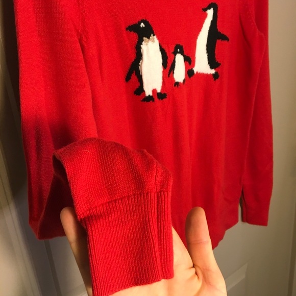 Cute Penguin Holiday Red LOFT Sweater SIZE SX ( good for S) - Picture 6 of 7